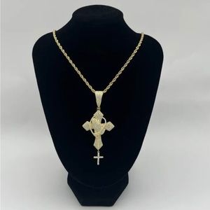 Sterling Silver Gold Cross Chain With Praying Hands